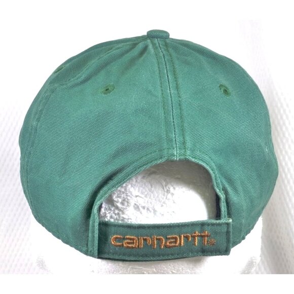 Carhartt Green Canvas Adjustable Baseball Cap With Leather Patch Logo - Picture 4 of 8